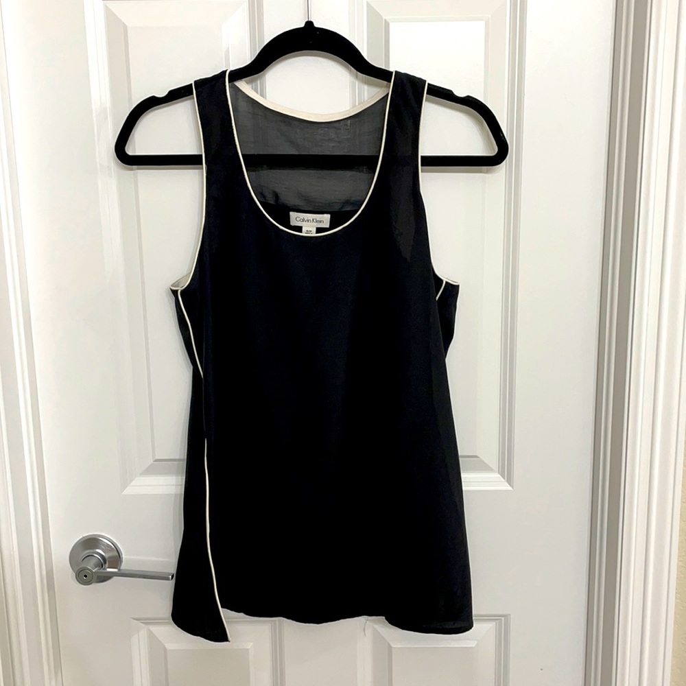 Like New: Calvin Klein Sleeveless Blouse with White Ribbing